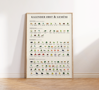 Dieses stilvolle Poster zeigt den Saisonkalender für Obst & Gemüse mit liebevollen Illustrationen – perfekt für nachhaltige Küche & schöne Deko!