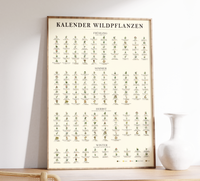 Poster „Saisonkalender Kräuter & Pilze“ – Fineart-Druck auf 200 g/m² Premium-Papier, beige, Vintage-Design, verschiedene Größen, ungerahmt. Ideal für Naturfreunde.