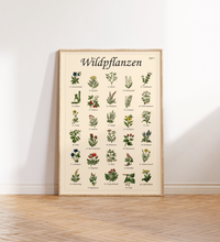 Poster mit Vintage-Zeichnungen essbarer Wildpflanzen, Kräuter und Pilze – Fineart-Druck auf Premium-Papier
