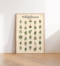 Poster mit Vintage-Zeichnungen essbarer Wildpflanzen, Kräuter und Pilze – Fineart-Druck auf Premium-Papier