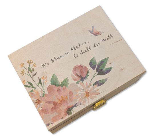 blumensamen aufbewahrung Personalisierte Saatgutbox Holz | Samenkiste mit Blumenmuster & Spruch
