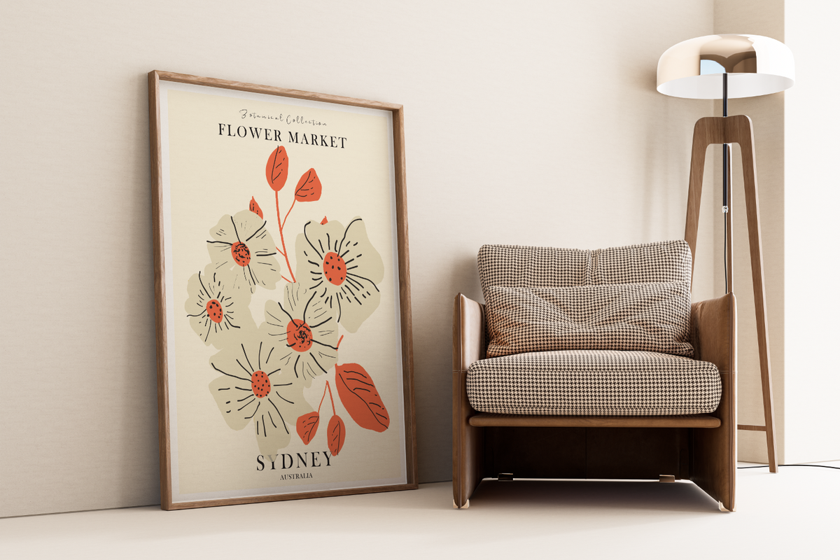 Das Poster ist ein fiktives Bild des Blumenmarktes in Sydney, Australien.