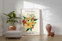 Das Küchenposter ist ein fiktives Bild des Blumenmarktes in Hamburg. In schönem beige ist es die perfekte Wanddeko für deine Küche oder Esszimmer