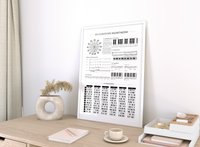 Dieses Poster zeigt die elementare Theorie der Musik mit dem Quintenzirkel, Noten- und Pausenwerte, Intervallen, der Klaviatur, den Stammtönen, der Tonleiter sowie den Klavierakkorden.