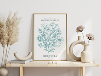 Das Poster ist ein fiktives Bild des Blumenmarktes in Brüssel, Belgien.