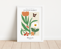 Das Poster ist ein fiktives Bild des Blumenmarktes in München, Deutschland.