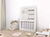 Dieses Poster zeigt die elementare Theorie der Musik mit dem Quintenzirkel, Noten- und Pausenwerte, Intervallen, der Klaviatur, den Stammtönen, der Tonleiter sowie den Klavierakkorden.