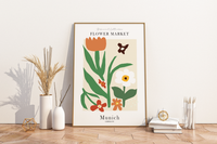Das Poster ist ein fiktives Bild des Blumenmarktes in München, Deutschland.
