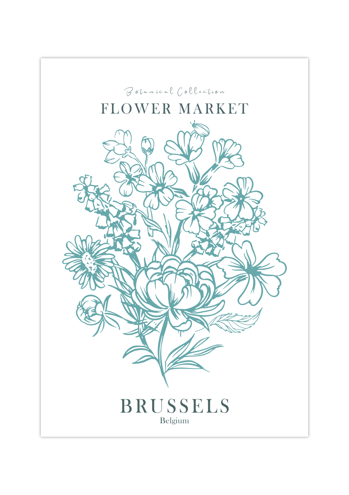 Das Poster ist ein fiktives Bild des Blumenmarktes in Brüssel, Belgien.