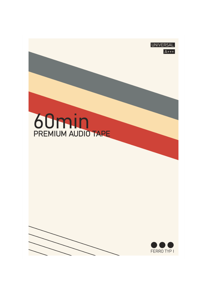 Das Poster zeigt dir eine vintage Gestaltung einer Kompaktkassette mit den typischen retro Farben der 80er und 90er Jahre.