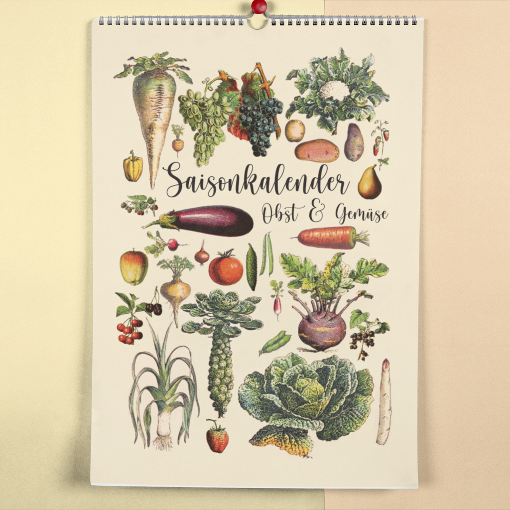 Das Bild zeigt den Saisonkalender für Obst und Gemüse. Der Kalender dient zur gesünderen und nachhaltigeren Ernähung.