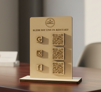 Social Medi, Google, Website QR-Code Aufsteller aus Holz – Individuell für Google, Website, Instagram, TikTok, LinkedIn & mehr. Wunschtext & Logo/Firmennamen gravierbar. Hochwertige Theke-Deko.