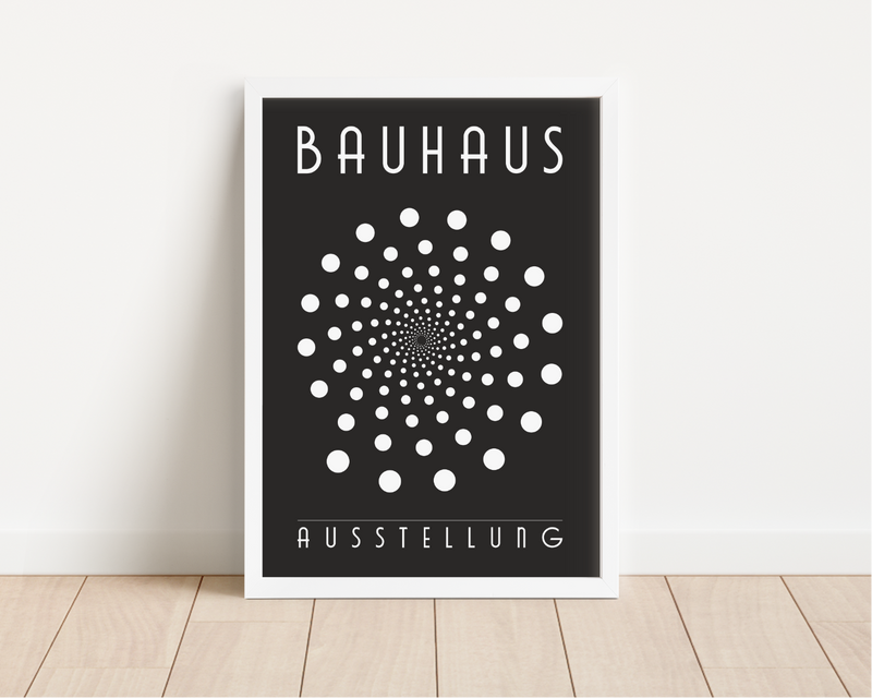 Das Bauhaus Poster zeigt dir in Schwarz und Weiß eine Spirale. 