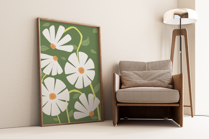 Dieses Poster zeigt dir minimalistisch dargestellte Blumen im Landhaus Stil.