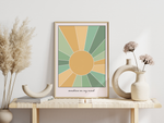 Das Poster zeigt eine Sonne und den Spruch "Sunshine in my Mind" in verschiedenen grünen und orangen Pastelltönen.