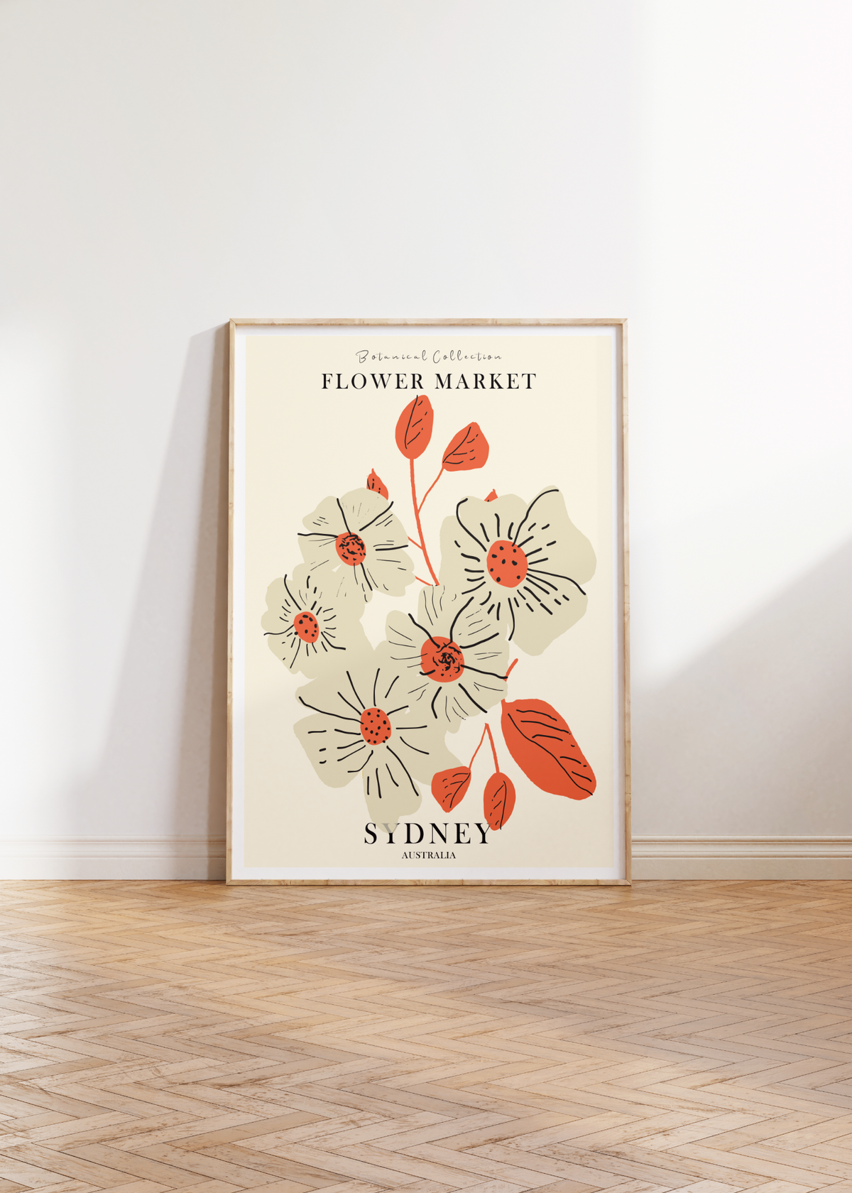 Das Poster ist ein fiktives Bild des Blumenmarktes in Sydney, Australien. 