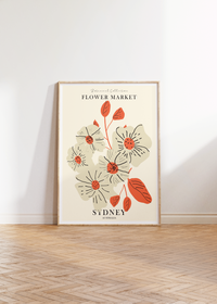 Das Poster ist ein fiktives Bild des Blumenmarktes in Sydney, Australien. 