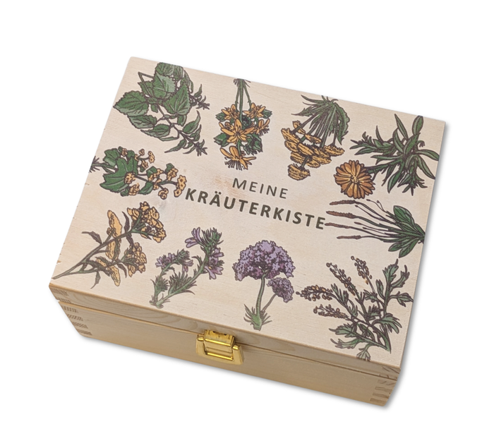 Personalisierte Kräuter-Saatgutbox aus Holz bedruckt– stilvolle Aufbewahrung für Samen, Gartenaccessoires oder Erinnerungsstücke. Ideal als Geschenk für Gartenfreunde.