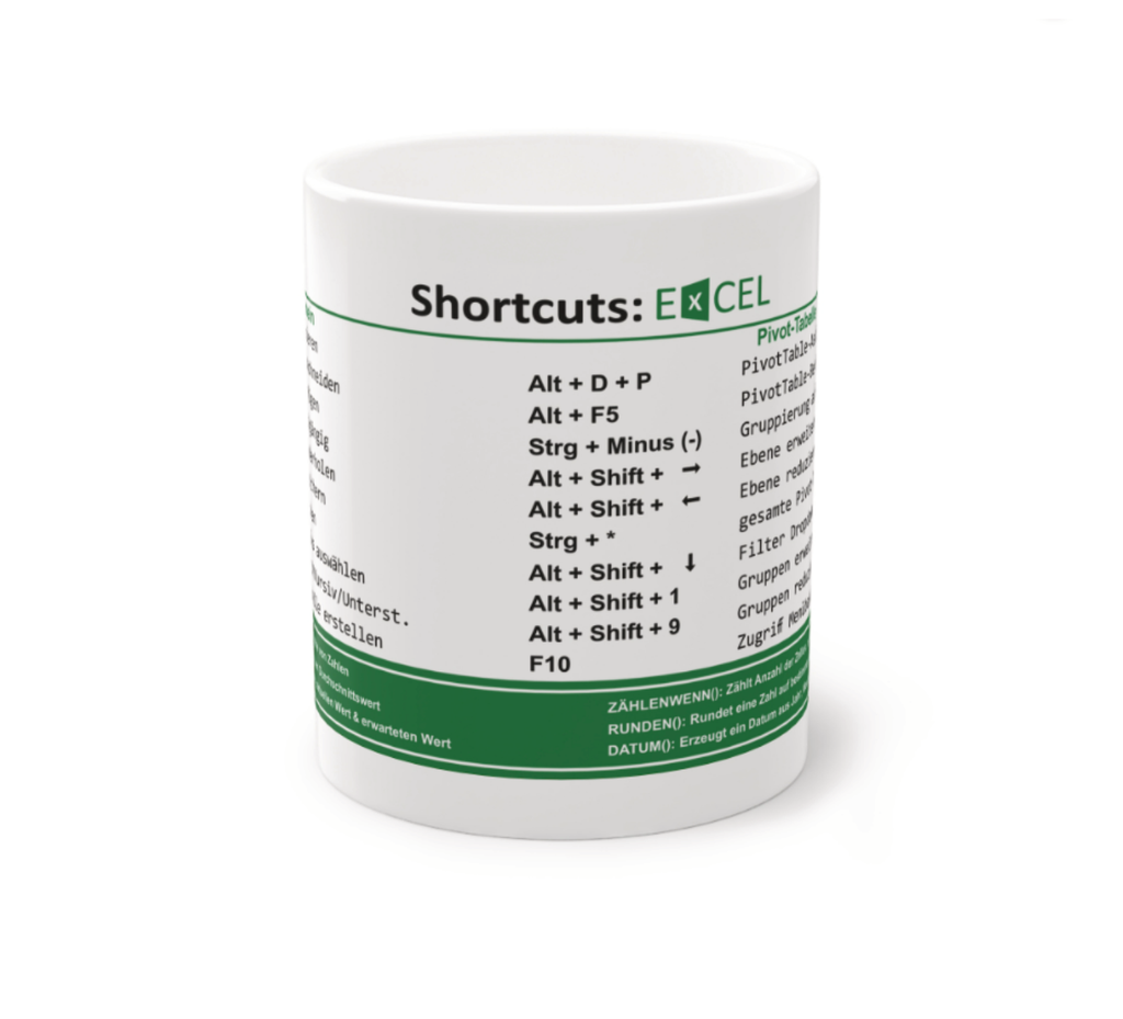 Diese Tasse ist das ideale Geschenk für Büro-Kollegen, die Excel-Shortcuts genauso lieben wie ihren Kaffee.