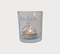 Personalisiertes Gedenklicht – Teelichtglas mit Gravur „Ein Licht für …“ & Datum | Trauerkerze Frostweiß oder Transparent
