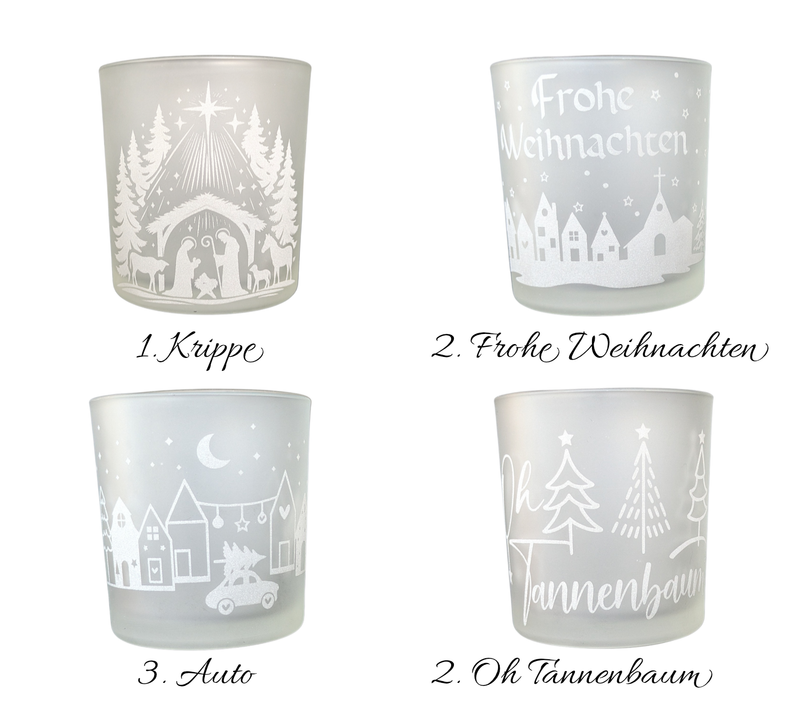 Teelichtglas zu Weihnachten.