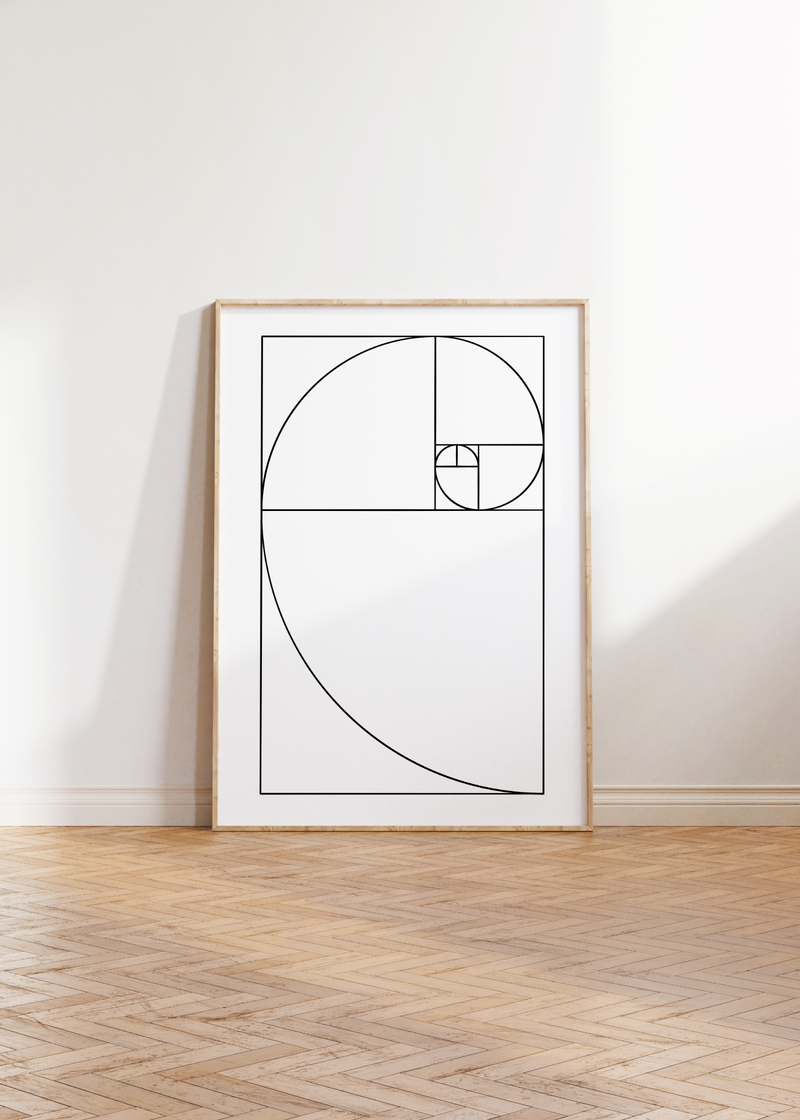 Dieses Poster zeigt dir die von Leonardo Fibonacci entwickelte Fibonacci Spirale oder auch Fibonacci Nummern in minimalistischer Darstellung inklusive dem Namen