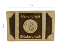 Gravierte Geschenkkarte aus Holz mit Koffer, Geldfach & Wunschtext – 14 x 9 cm, 6 mm dick. Alter & Spruch personalisierbar. Einzigartig zum Geburtstag!