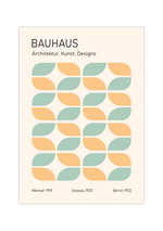 Dieses Bauhaus Poster zeigt dir minimalistische geometrische Darstellungen in den Farben Grün und Gelb oder Blau und Orange.