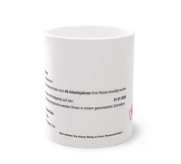 Die Tasse zeigt einen fiktiven Rentenbescheid der deutschen Rentenversicherung und ist nach wünschen personalisierbar.