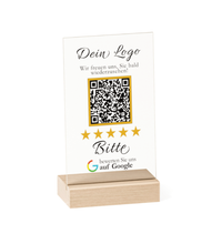 Google Bewertung QR-Code Aufsteller | Bewertungskarte personalisierbar Acryl transparent