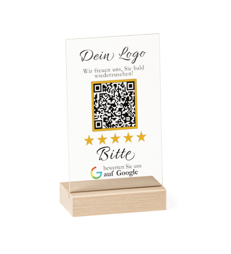 Google Bewertung QR-Code Aufsteller | Bewertungskarte personalisierbar Acryl transparent