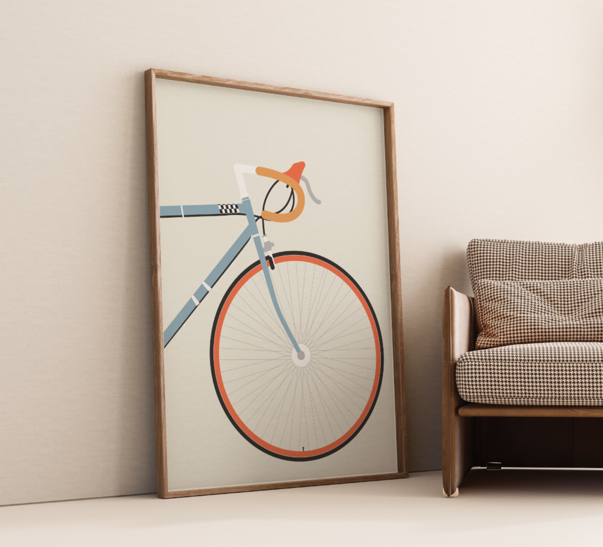 Minimalistisches Rennrad-Poster mit Vorderrad-Ansicht.