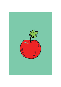 Dieses schöne Poster zeigt einen Apfel auf grünem Hintergrund im minimalistischen Stil. 