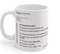 Personalisierte Rentenbescheid-Tasse – Individuell gestaltbar mit Namen, Datum und persönlichen Texten. Hochwertige Keramik, Panorama-Druck, spülmaschinenfest. Perfektes Geschenk zum Ruhestand!