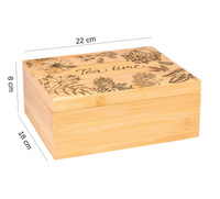 Die Teebox aus Bambus mit 6 Fächern ist ideal für alle Teeliebhaber. Die Holzkiste ist auf der Außenseite mit "Tea Time" graviert.