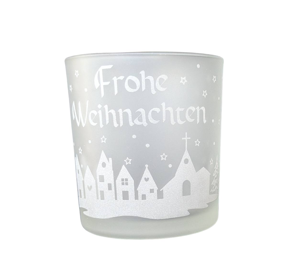 Teelichtglas Weihnachten – Dekoration für Advent & Heilige Nacht Frostweiß