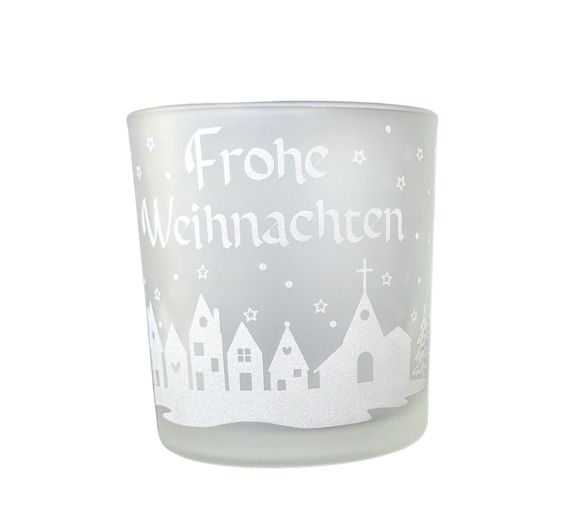 Teelichtglas Weihnachten – Dekoration für Advent & Heilige Nacht Frostweiß