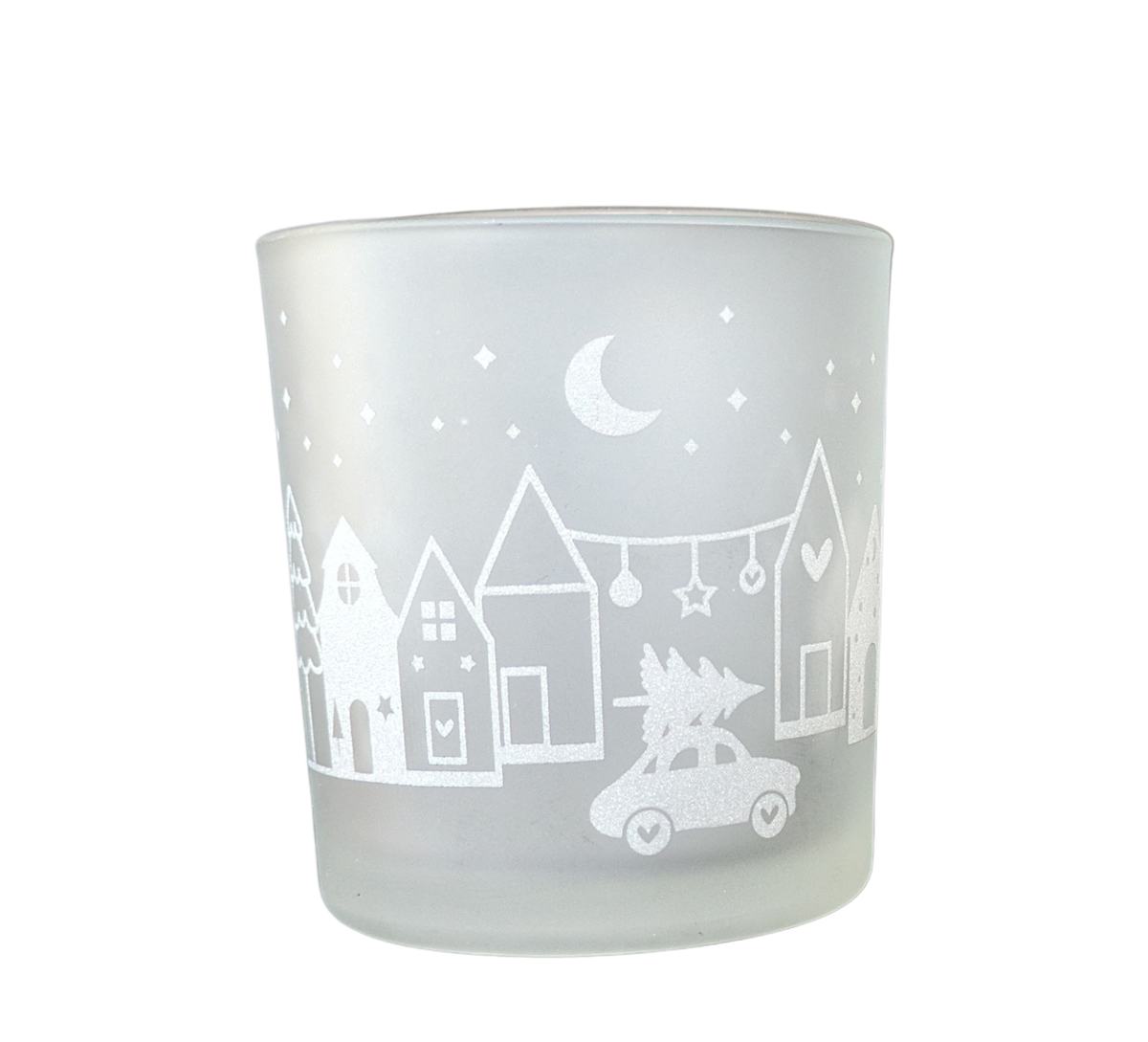 Teelichtglas Weihnachten – Dekoration für Advent & Heilige Nacht Frostweiß