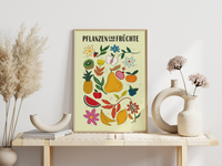 Dieses Küchenposter zeigt verschiedene gezeichnete Früchte und Pflanzen. 