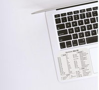 Der transparente und abwaschbare Aufkleber zeigt die nützlichsten englischen Tastenkürzel für MacOS. 