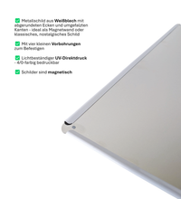 Metall Schild mit Waschsymbolen im A3-Format– ideal für Waschküche oder Badezimmer. Lichtbeständiger UV-Direktdruck - 4/0-farbig bedruckbar. Mit kleinen Vorbohrungen zum Befestigen.