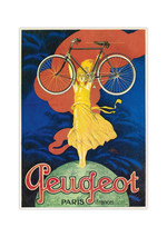 Bei dem Poster handelt es sich um den Nachdruck einer französischen Fahrrad-Werbung für Peugeot Fahrräder auf dem eine heroische Frau ein Fahrrad hält. 