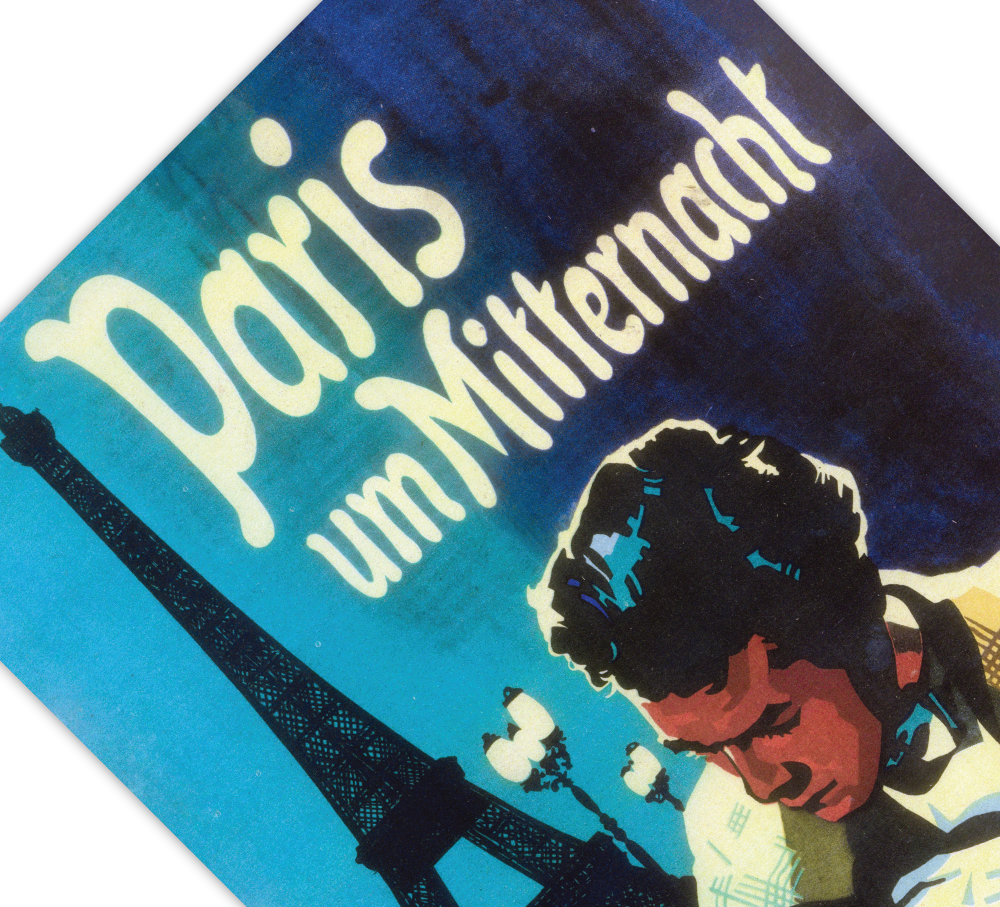 Bei dem Poster handelt es sich um den Nachdruck eines Filmplakates aus DDR zum französischen Film " Paris um Mitternacht". 