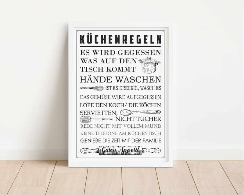 Dieses witzige Küchenposter zeigt die Regeln für deine Küche, mit lustigen Sprüchen ist es die ideale Wanddeko für dein Lieblingszimmer.
