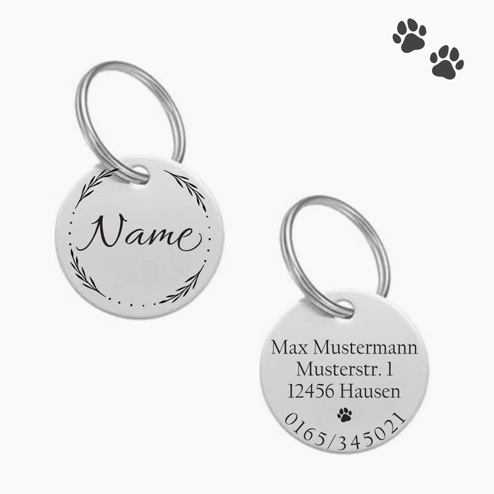 Die Hundemarke ist beidseitig individualisierbar, sodass Sie Namen, Telefonnummern und Adresse problemlos personalisieren können.
