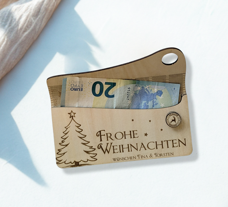 Karte Weihnachten Geldgeschenk Holz personalisierbar | Weihnachtskarte