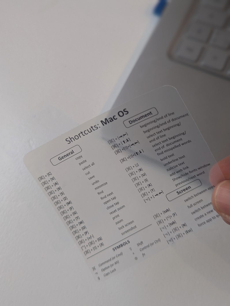 Aufkleber Tastenkürzel MacOS | Shortcuts MacBook transparent englisch 8,5 x 8 cm