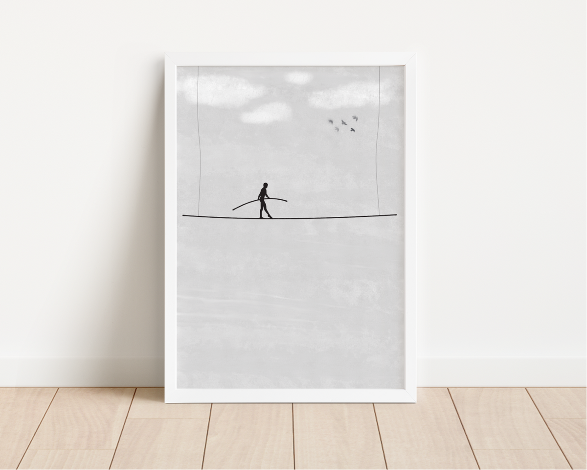 Poster Seiltänzer in den Wolken | Bild Wasserfarben