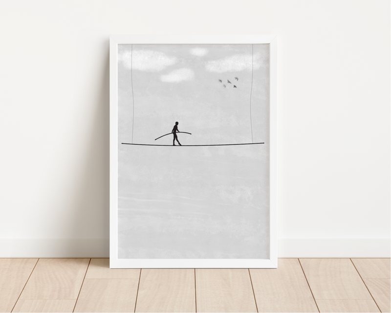 Poster Seiltänzer in den Wolken | Bild Wasserfarben
