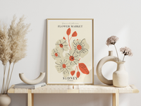 Das Poster ist ein fiktives Bild des Blumenmarktes in Sydney, Australien. 